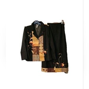 Indigo Moon Jacket and Skirt Set Patchwork Tapestry Floral Velvet Feel Size 14